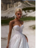 Strapless Beaded White Lace Tulle Fairytale Wedding Dress
